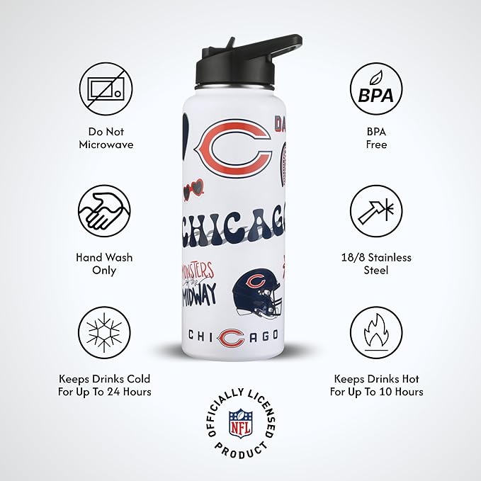 The Memory Company Officially Licensed NFL 34oz Water Bottle - Premium Stainless Steel Double-Wall Insulated, Leakproof Design