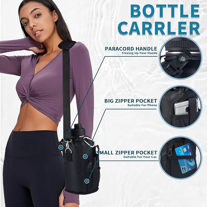 MEZMUT 64oz Insulated Water Bottle with Paracord Handle,Half Gallon Water Bottle Jug with Straw & Spout Lids,Stainless Steel Sport Thermo Water Jug Leak-proof Keep Cold Hot for Outdoor Camping Hiking