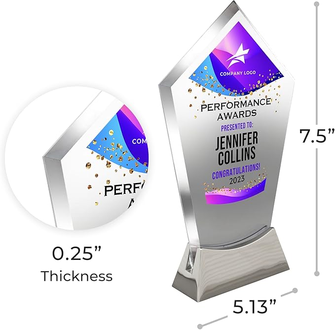 7 1/2" Personalized Glass Plaque for Trophies & Awards, Custom Employee of the Month, Retirement, Leadership & Appreciation Gift J Awards (D3)