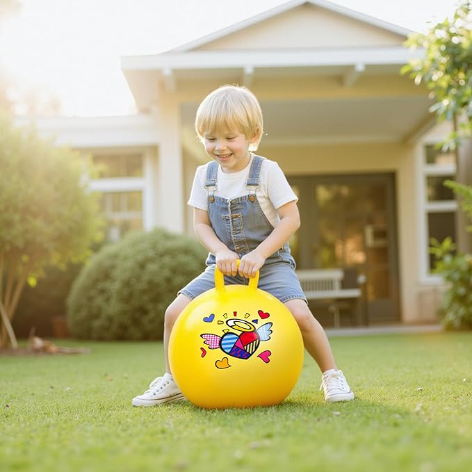 EVERICH TOY Hopper Ball for Kids, 18In Ride On Bouncy Ball with Handle, Yellow Heart Girls Toys for Indoor Outdoor Active Play Toys, Best Christmas Girls Boys Gifts for 4 5 6 7 8 Yr Old