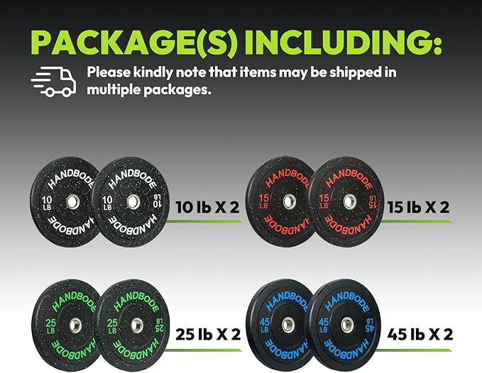 2-Inch Weight Plates High Bounce, Olympic Bumper Plate Set 45/100/160/190/260/300lb, Colored Weight Plates Set for Home Gym, Barbell Weights Rubber Strength Training Plate for Weight Lifting