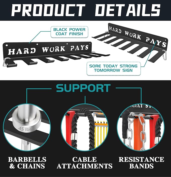 Multi-Purpose Workout Gear Wall Hanger Storage for Resistance Bands, Jump Ropes, Lifting Belt, Fitness Bands, Barbells
