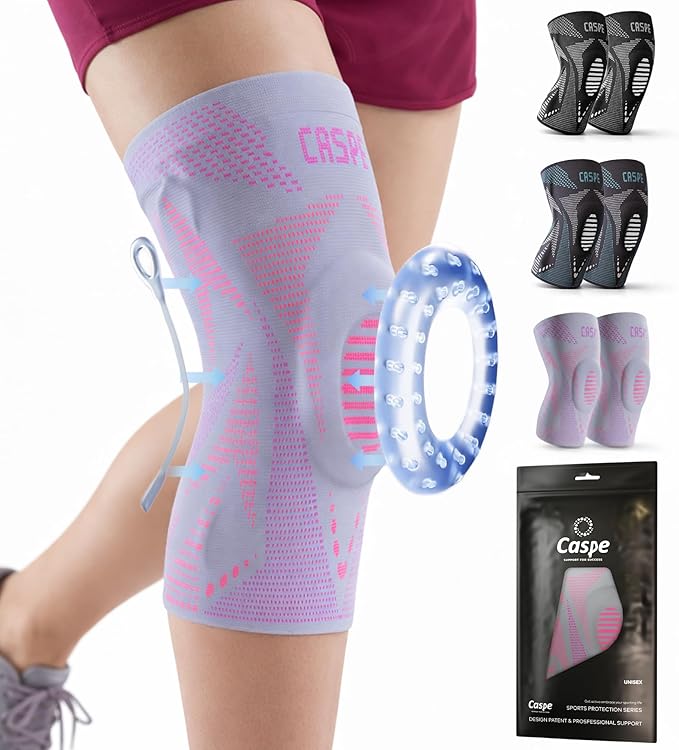 Caspe 1 Pack Compression Knee Brace for Women & Men – Pain Relief Support with Patella Gel Pads & Side Stabilizers – Knee Sleeve for Running, Workout & Arthritis (Pink, XX-Large)