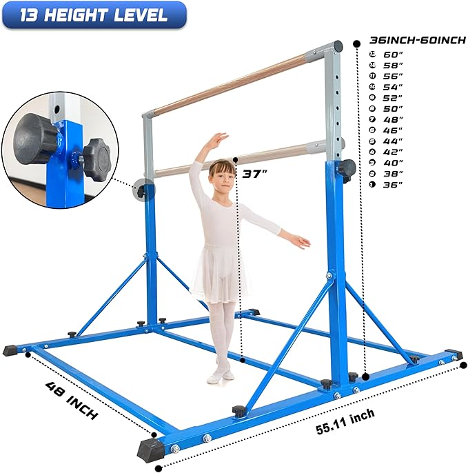 Marfula Gymnastic Bar For Kid and Teenage of 3-25, 5Ft/8 FT Base Length 4Ft Width 5Ft Adjust Height, Gymnastic Kip Bar For Gymnast, Gymnastic Training Equipment For Professional Training Home Club Use