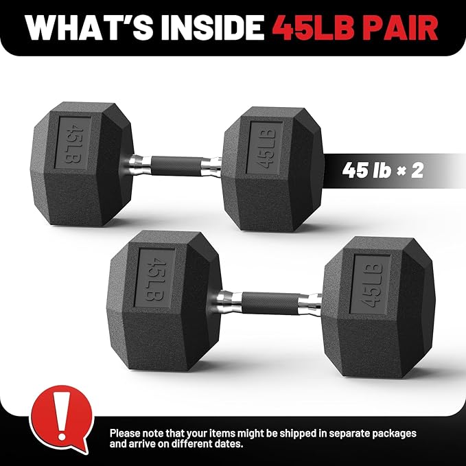 PAPABABE Hex Dumbbell Set with Rubber Grip 2.5-125lb, Odorless Rubber Coated Weight Fixed Dumbbells Set of 2, Weights for Women at Home, Hand Weights for Home Gym & Strength Training,Pesas Para Ejercicios