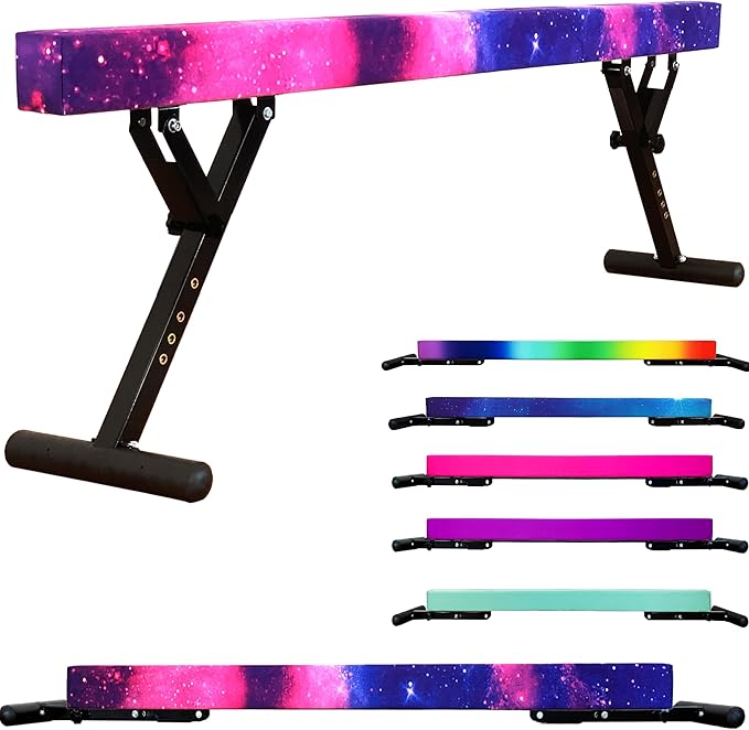 PreGymnastic 8FT Balance Beam, Raised Gymnastics Beam for Kids Ages 3-12, Home Gym Equipment for Training, Adjustable Balancing Beam Indoor, Off-Ground Competition Style