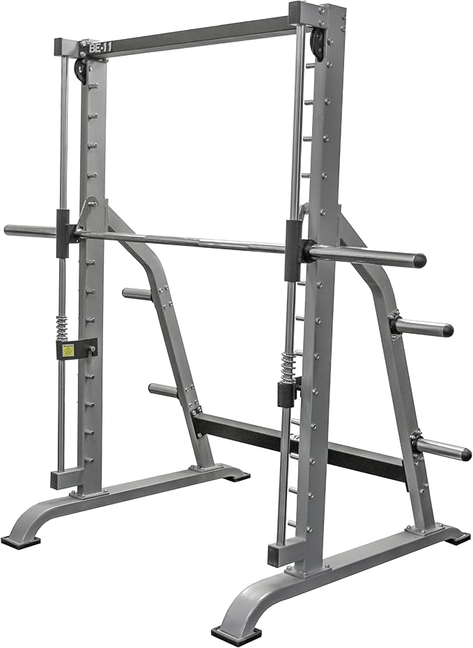Valor Fitness Smith Machine Multi-Function Power Rack - 500lb Squat Rack or Bench Press Station - 2" Plate Storage Pegs- Attached Sliding Knurled Barbell - Home Gym