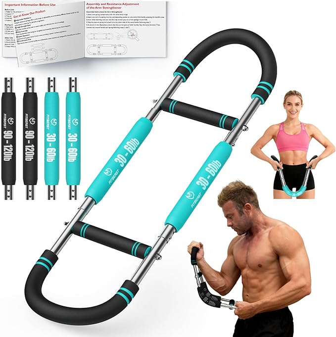 FitBeast Twister Arm Trainer, 4 Progressive Resistance Levels (30-120 lbs), 4-Spring Adjustable Arm & Chest Workout Equipment, Upper Body Strength Training Equipment for Home Gym