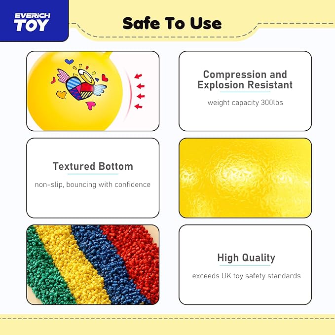 EVERICH TOY Hopper Ball for Kids, 18In Ride On Bouncy Ball with Handle, Yellow Heart Girls Toys for Indoor Outdoor Active Play Toys, Best Christmas Girls Boys Gifts for 4 5 6 7 8 Yr Old