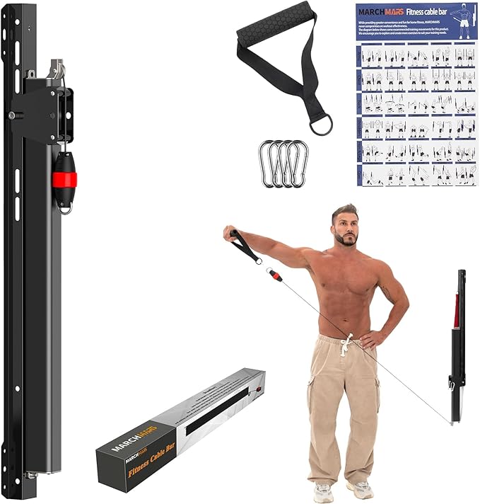 Cable Machine Home Gym, Wall-Mount Workout Equipment with Adjustable Resistance, Compact Fitness Equipment for Full Body Strength Training, Exercise Equipment with Smooth Pulley System
