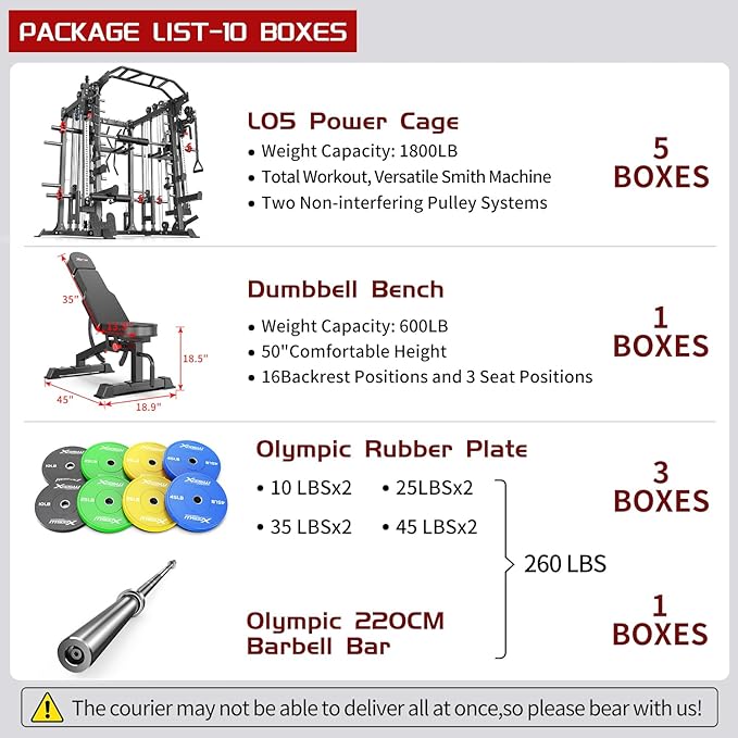 Smith Machine, Multi-Purpose Strength Power Cage with Cable Crossover System and More Training Accessories,Squat Rack Power Rack，Suitable for Home Gyms