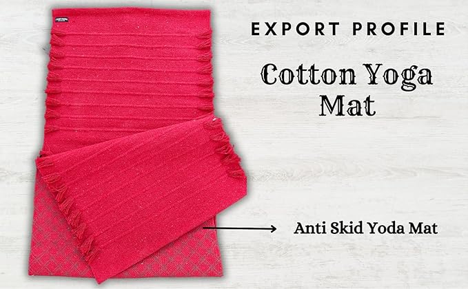 Indian Handmade100 % Organic Anti Skid Multi Colour Cotton Yoga Mat - Eco-Friendly Hand-Woven Rug - Non-Slip & Thick (24”x72”x5mm) for Hot yoga & Everyday Fitness at Home - Comfortable & Foldable Extra-Long Mat