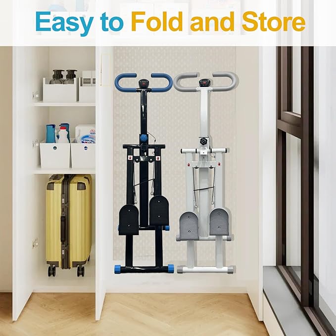 Stair Stepper for Home Gym, Foldable Vertical Climber Workout Machine, Full Body Cardio Machine with Adjustable Handles, LCD Monitor