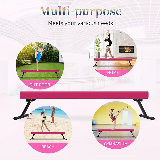 EL&IT·Wings 6FT/8FT Gymnastic Balance Beam for Kids, Adjustable Balance Beam with Leg, High and Low Level Floor Beam, Gymnastics Equipment for Home and Gym Center