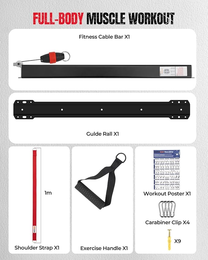 Cable Machine Home Gym, Wall-Mount Workout Equipment with Adjustable Resistance, Compact Fitness Equipment for Full Body Strength Training, Exercise Equipment with Smooth Pulley System