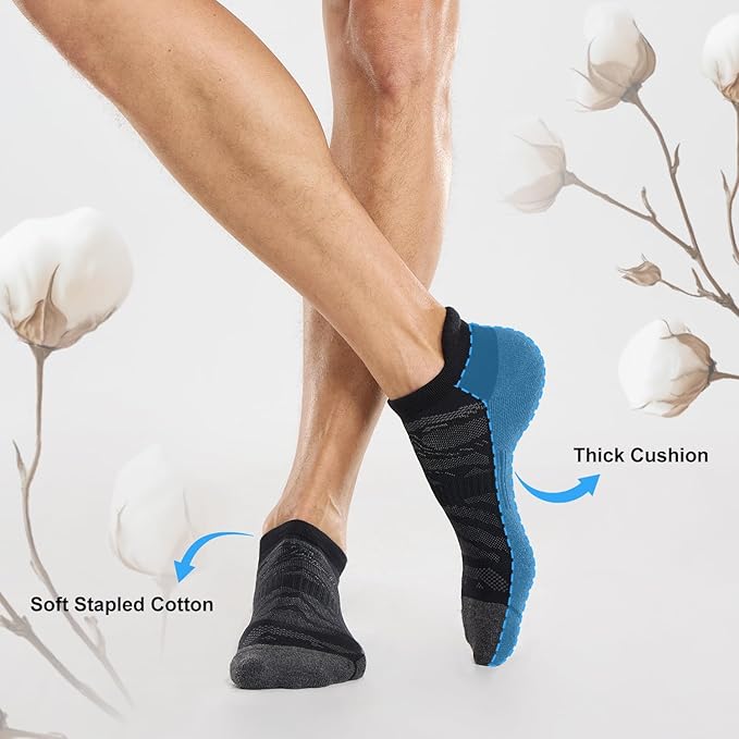 FITRELL 6 Pack Men's Ankle Running Socks Low Cut Cushioned Athletic Sports Socks 7-9/9-12/12-15