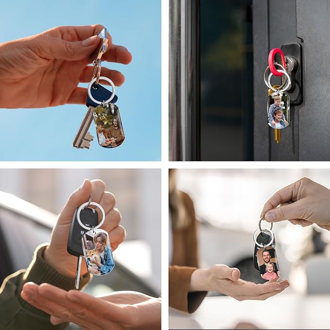 QYH Custom Keychain with Picture - Personalized Key Chain Laser Engraved Photo Text Gold Keychains Customized Gifts for Men