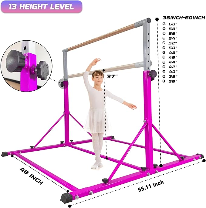 Marfula Gymnastic Bar For Kid and Teenage of 3-25, 5Ft/8 FT Base Length 4Ft Width 5Ft Adjust Height, Gymnastic Kip Bar For Gymnast, Gymnastic Training Equipment For Professional Training Home Club Use