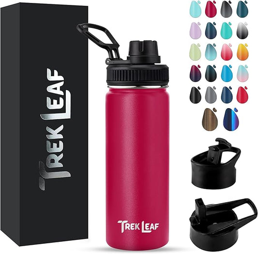 Travel Water Bottle with 3 Lids (Spout, Straw, Flip) Leak Proof, Quality, Vacuum Insulated, Stainless Steel (Hot Pink, 18 oz)