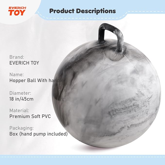 EVERICH TOY Hopper Ball for Kids, 18In Ride On Bouncy Ball with Handle, Grey Clouds Boys Girls Toys for Indoor Outdoor Active Play Toys, Best Christmas Boys Girls Gifts for 4 5 6 7 8 Yr Old