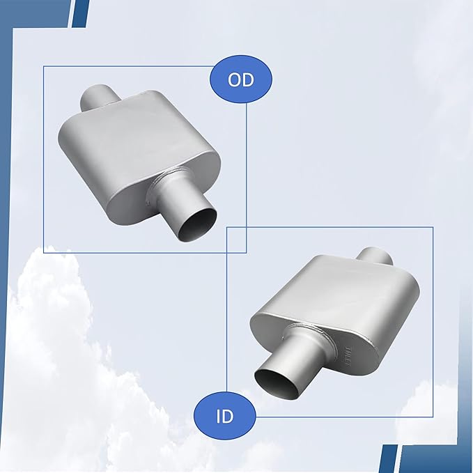 Silver Aluminum Coated Single Chamber Performance Muffler (2-Pack) - 3 inch Inlet/Outlet, 13.2 Inch Length - Universal Fit for Cars, Trucks, SUVs