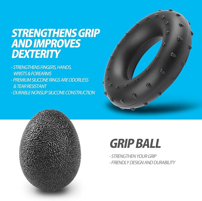 NIYIKOW Grip Strength Trainer Kit With Counter (5 Pack) - Adjustable Hand Strengthener, Counting Strength, Finger Trainer, Exerciser, Ring & Stress Relief Ball With Carry Bag