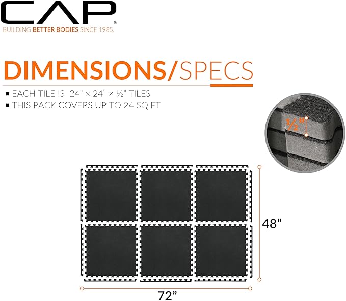 CAP Barbell Interlocking EVA Foam Carpet Puzzle Mat Floor Tiles - 24" x 24" x 1/2" | Multiple Color Options