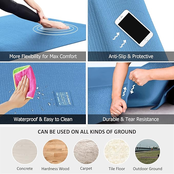 GXMMAT Large Yoga Mat 12'x6'/10'x6'/6'x8'(7mm), Extra Thick Workout Mats for Home Gym Flooring, Ultra Comfortable Non-Slip Quick Resilient Barefoot Wide Exercise Mat for Pilates, Stretching,Meditation
