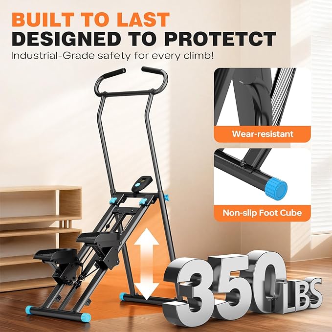 Stair Stepper for Home Gym, 350 lbs Capacity Cardio Machine with Adjustable Height, Non-Slip Pedals, LCD Display, Foldable Design for Full Body Workout for Women Men