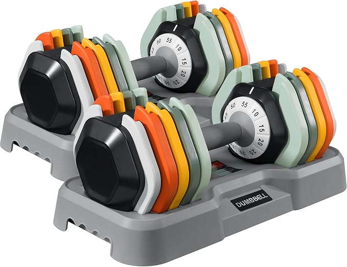 AOTOB 25/55 LBS Adjustable Dumbbell Set, Anti-Slip Fast Adjusting with Turning Handle, Adjustment for Men and Women, Weights Pair for Compact Home Gym Exercise Strength