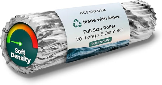 Oceanfoam Soft Tidal Roller (Black Marbled) - Low Density Foam Roller for Physical Therapy, Back Pain, Excercise & Stretching - Wave Textured - Yoga, Athletics, & Wellness - Full Size, 20" x 5"