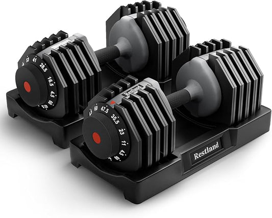 Restland Adjustable Dumbbell Set of 2 (60lb or 25lb Pair), Anti-Slip Handle with 10 or 5 Different Weights, Suitable for Men & Women Home Gym Workout