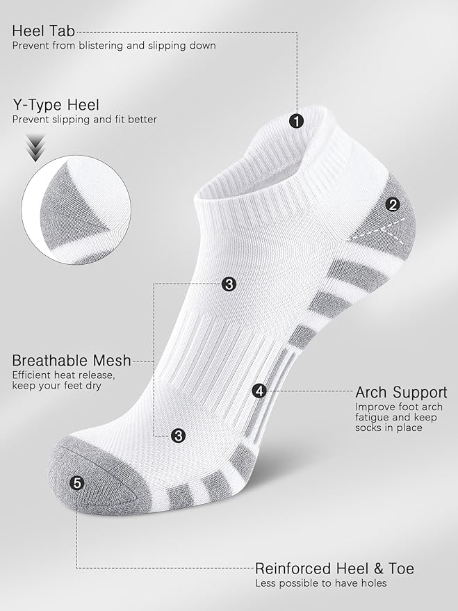 Airacker Athletic Running Ankle Cotton Socks, Low Cut Cushioned functional Anti-Blister Tab Sports Socks for Men Women 6pairs
