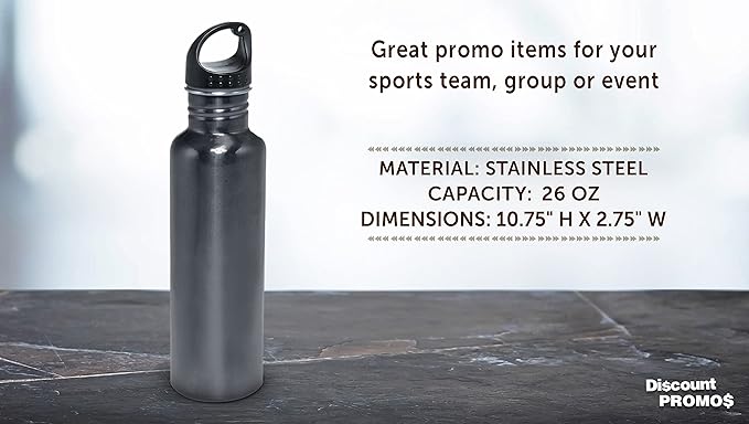 DISCOUNT PROMOS Stainless Steel Water Bottles 26 oz. Set of 10, Bulk Pack - Reusable, Leak Proof, Perfect for Gym, Hiking, Camping, Outdoor Sports - Grey