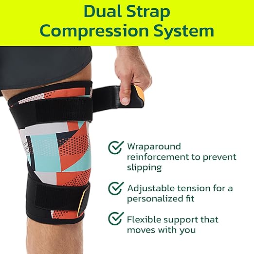 Knee Brace (1 Pair) Adjustable Strap 7mm Neoprene Knee Compression Sleeve Knee Support for Men Women for Training & Fitness, Weightlifting, Black Small