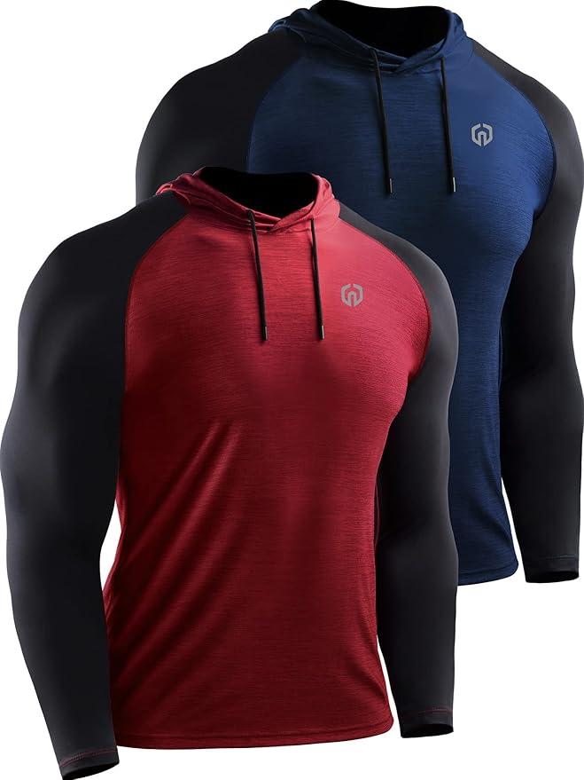 NELEUS Men's Dry Fit Athletic Shirt Workout Running Long Sleeve Shirts with Hoods