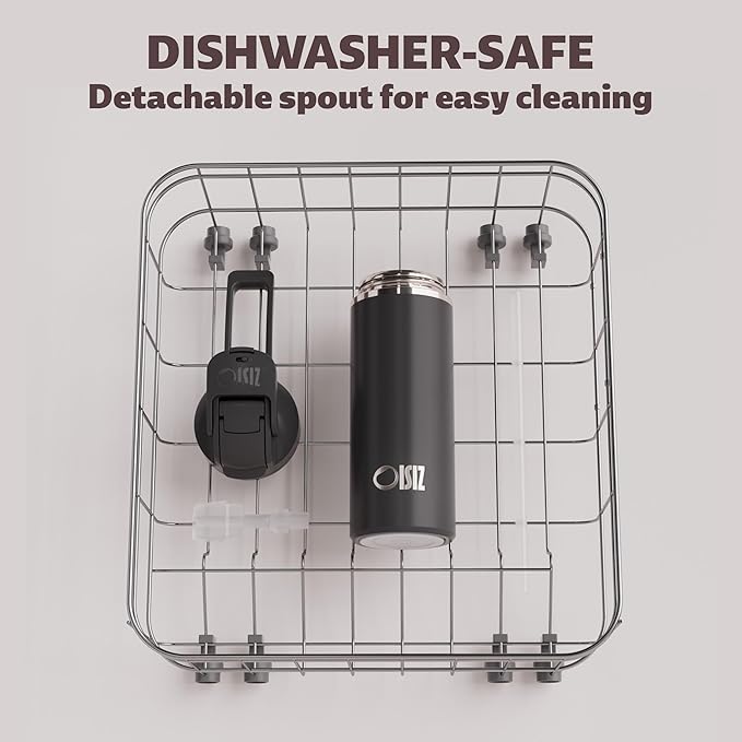 OISIZ Insulated Water Bottle 20 oz with 2 in 1 Spout and Straw Lid,One Click Safety Lock,100% Leakproof,Keep Cold 24H,Vacuum Stainless Steel Water Bottle for School,Travel and Sports,Dishwasher Safe