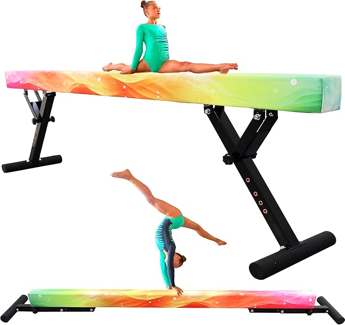 PreGymnastic 8FT Balance Beam, Raised Gymnastics Beam for Kids Ages 3-12, Home Gym Equipment for Training, Adjustable Balancing Beam Indoor, Off-Ground Competition Style