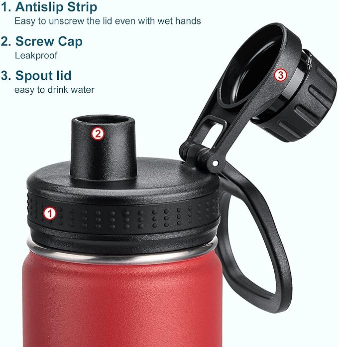 koodee Insulated Water Bottle, 22 oz Stainless Steel Double Wall Vacuum Wide Mouth Sport Bottle with Leakproof Spout Lid (Canyon Red)