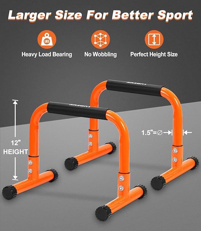 Push Up Bar, 12 Inch High Non-Slip Parallettes Bars & Dip Bars With Foam Handles, Heavy-Duty No Wobbling Calisthenics Equipment For Handstand, L-Sit, Gymnastics, Strength Training Home Gym Use