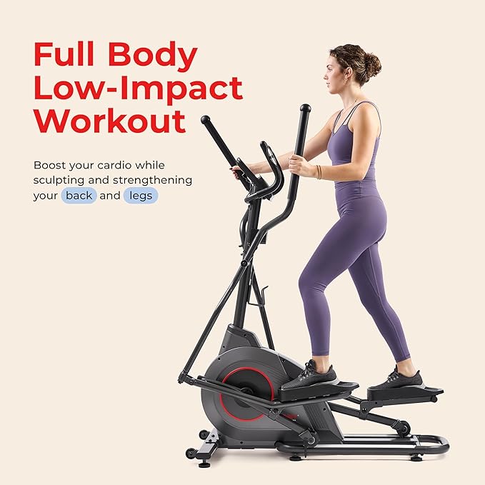 Sunny Health & Fitness Smart Upright Elliptical w/Pulse Sensor Built-in, Indoor Full-Body Cross-Training & Cardio Exercise Machine for Home, Free SunnyFit App Connection, Optional Long Stride Length