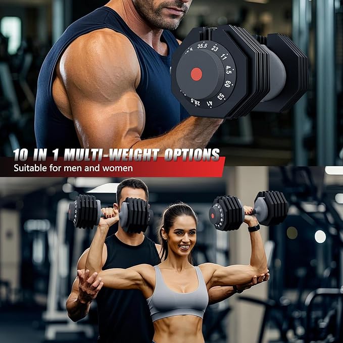Restland Adjustable Dumbbell Set of 2 (60lb or 25lb Pair), Anti-Slip Handle with 10 or 5 Different Weights, Suitable for Men & Women Home Gym Workout