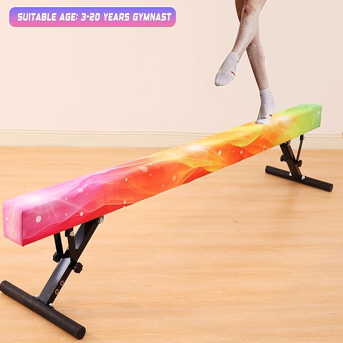 MARFULA Adjustable Balance Beam 8 ft Gymnastic Beam Adjustable Height for Kids and Teenage of All Gymnastic Levels, Gymnastic Training Beam Gymnastic Equipment for Athlete Home and Gym Club Use