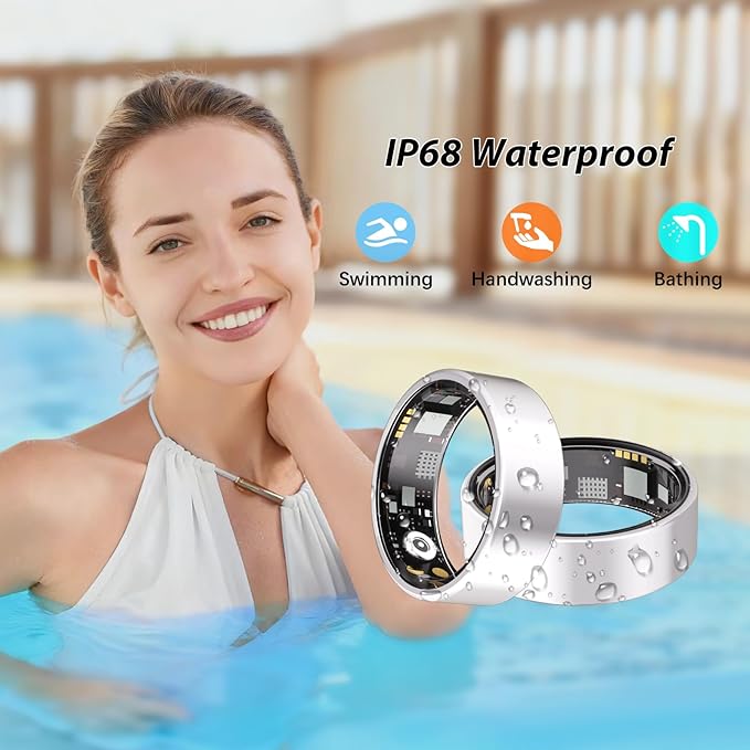 Smart Ring for Women Men Fitness Ring with Heart Rate, Blood Oxygen, Blood Pressure, sleep tracker, Step tracker, IP68 Waterproof health ring for iOS & Android,No Subscription Fee (Silver, 11#)