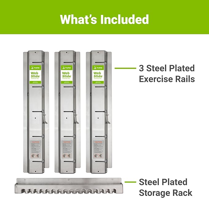 Web Slide 3-Pack Basics Rail System with Storage Rack, Stainless Steel - Perfect for Dynamic Warm-ups, CrossFit, Stretching, and Strength Building - Physical Rehab Equipment for Clinic, Home, or Gym