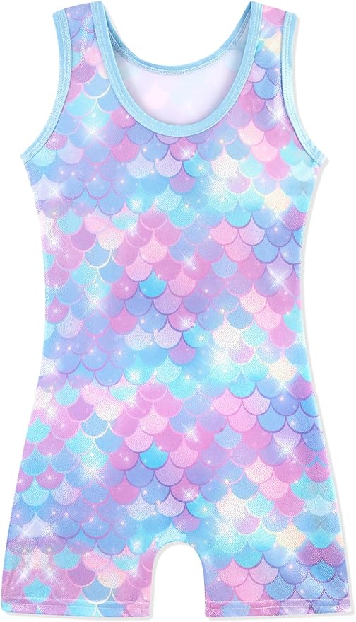HOZIY Gymnastics Leotards for Girls with Shorts Toddlers Biketards Rainbow Unicorn Dinosaur Mermaid Leopard Flower Galaxy
