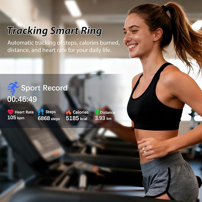 Smart Ring for Women Men Fitness Ring with Heart Rate, Blood Oxygen, Blood Pressure, Sleep Tracker, Step Tracker, IP68 Waterproof Health Ring for iOS & Android,No Subscription Fee (Gold, 13#)