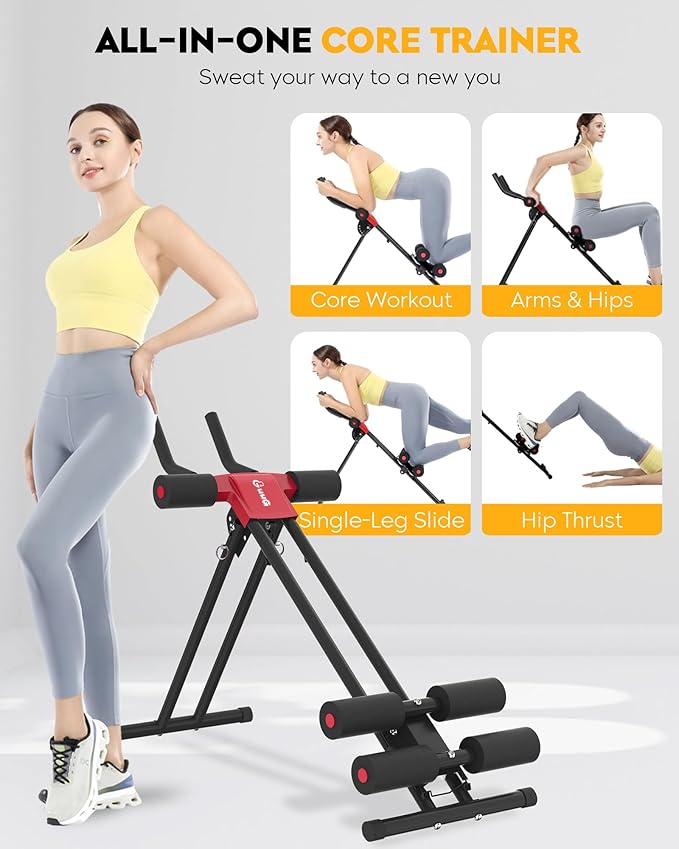 Ab Machine Ab Trainer Machine : Adjustable Ab Machine for Stomach Workout at Home Gym Ab Workout Foldable Core Strength Training Equipment Home Gym System