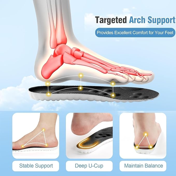 2Pairs 4D Cloud Insoles Men & Women, Memory Foam Cloud Insoles Super Soft Anti-Fatigue, Plantar Fasciitis Insole, Shock Absorption, Trim to Fit Arch Support for Foot Pain Relief and Fatigue Reduction