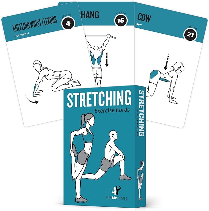 NewMe Fitness Stretching Workout Cards, Instructional Fitness Deck for Women & Men, Beginner Fitness Guide to Training Exercises at Home or Gym